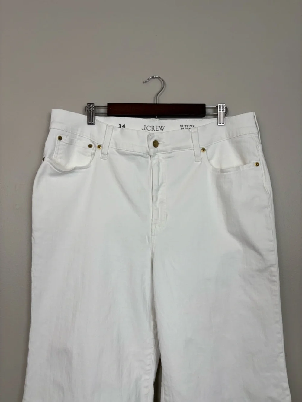 J Crew Jeans Womens 34 White '96 Denim Trouser Sailor Wide Leg Flare Casual